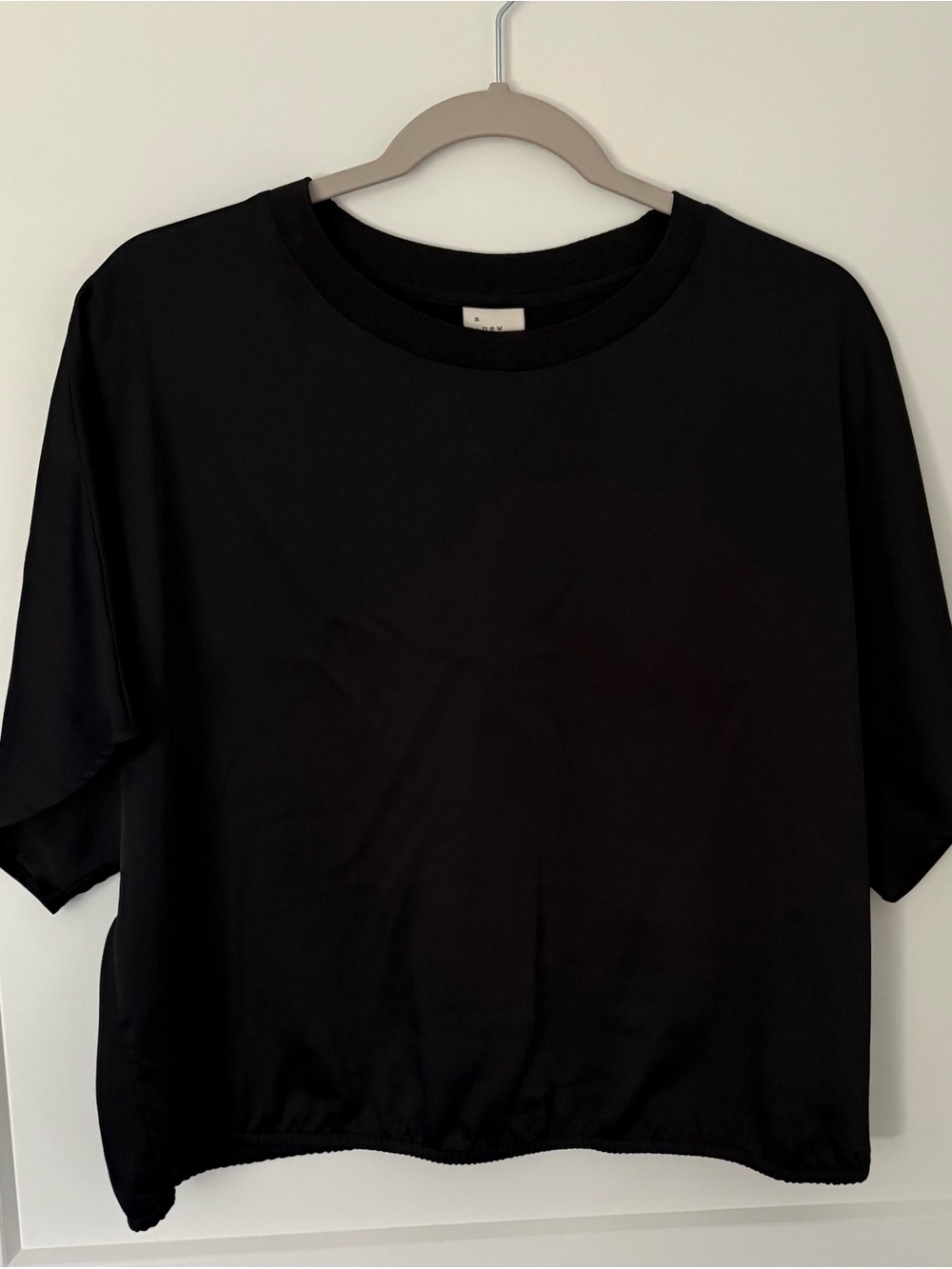 NWOT a new day- Black Satin Short-Sleeve Blouse